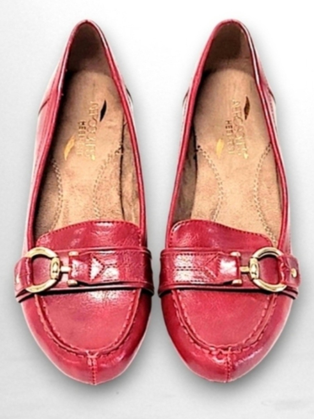 AEROSOLES Red Leather Loafers with Gold Accent Size 6.5